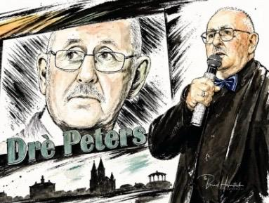 Illustratie van Dré Peters met microfoon
