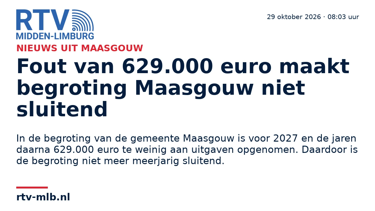 Fout van 629.000 euro maakt begroting Maasgouw niet sluitend — RTV Midden-Limburg
