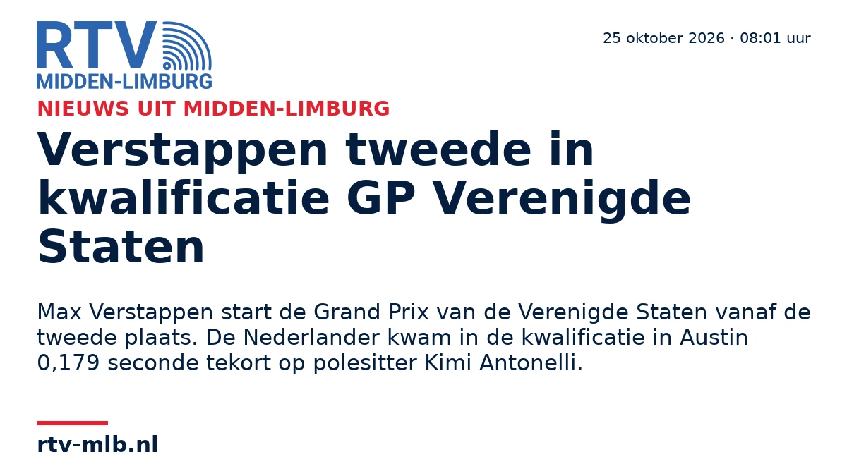 Verstappen tweede in kwalificatie GP Verenigde Staten — RTV Midden-Limburg