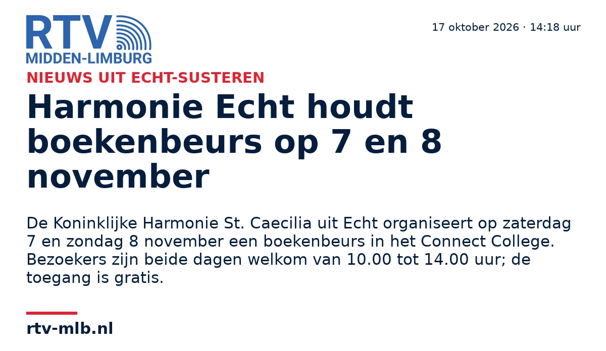 Harmonie Echt houdt boekenbeurs op 7 en 8 november — RTV Midden-Limburg
