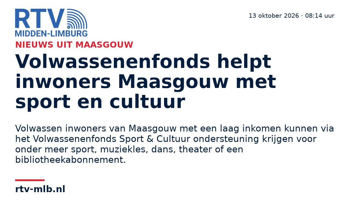 Volwassenenfonds helpt inwoners Maasgouw met sport en cultuur — RTV Midden-Limburg