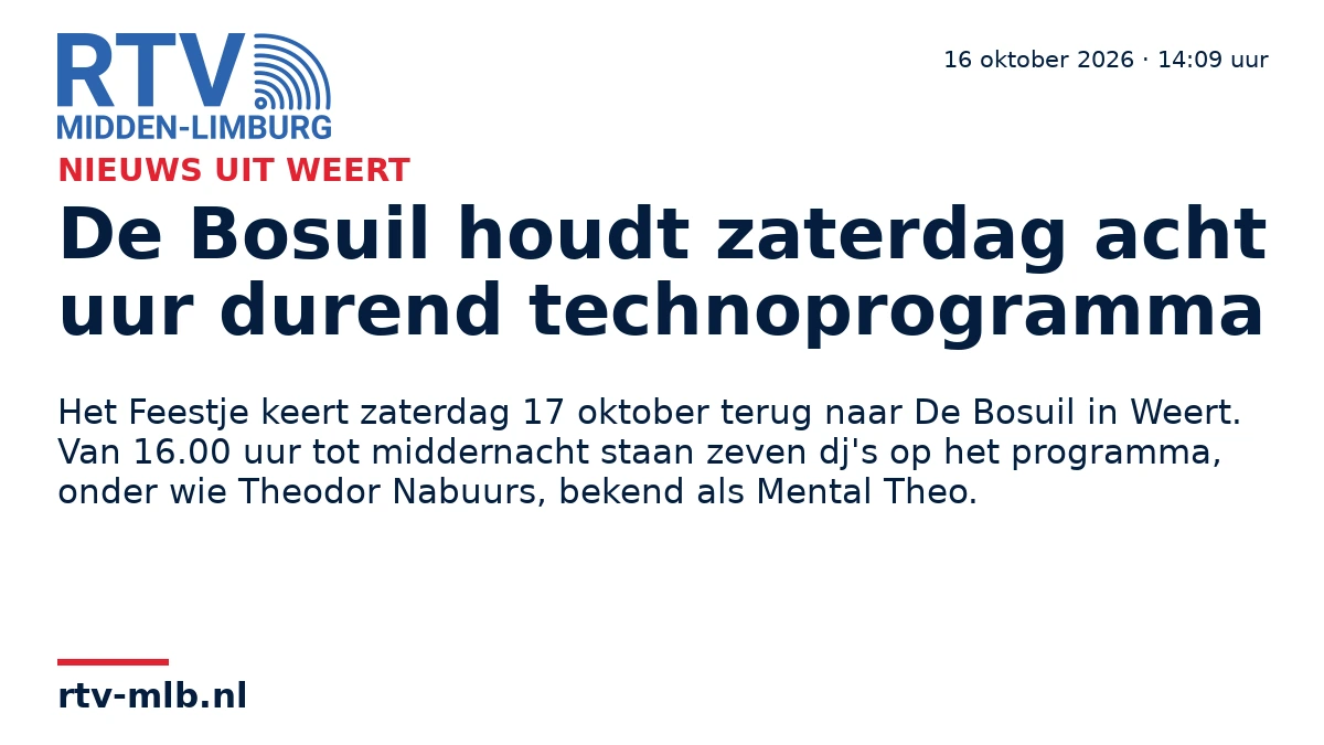 De Bosuil houdt zaterdag acht uur durend technoprogramma — RTV Midden-Limburg